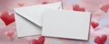 The blank card and envelope surrounded by floating hearts for love messages..AI generated image Royalty Free Stock Photo