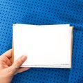 Blank A6 Card Mockup on Blue Background