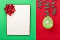 Blank card with red bow, balloon and streamer Royalty Free Stock Photo