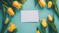 Blank Card with Yellow Tulips on Blue Background