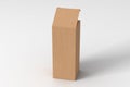 Blank cardboard tall and slim gift box with opened hinged flap lid on white background. Royalty Free Stock Photo