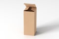 Blank cardboard tall and slim gift box with opened hinged flap lid on white background. Clipping path around box mock up. Royalty Free Stock Photo