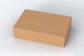 Blank cardboard wide flat box with closed hinged flap lid on white background.