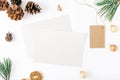 Blank cards with price tag and decorations. Christmas background Royalty Free Stock Photo