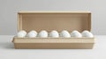Blank carton egg tray mockup. Modern realistic 3D mockup of cardboard container for dozen chicken eggs isolated on white Royalty Free Stock Photo