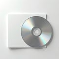 Blank CD disc in white case on plain background. Shiny silver CD with rainbow reflection. Empty disc, case for music software Royalty Free Stock Photo