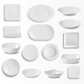 Blank ceramic plates set realistic kitchen dishes template cooking dishware round empty tableware vector illustration.