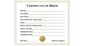 A blank certificate of birth form Royalty Free Stock Photo