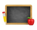 Blank Chalkboard with Pencil and Apple Isolated