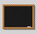 Blank chalkboard for school class. Wooden blackboard with chalk for education in university. Board for teacher lesson in classroom