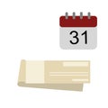 Blank checkbook cheque and calendar icon vector