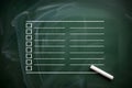 Blank checklist template on chalkboard background with checkboxes for custom school tasks and homework reminders Royalty Free Stock Photo
