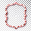 Blank Christmas border made of candy canes with red and white striped lollipop pattern isolated on transparent Royalty Free Stock Photo