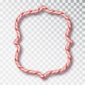 Blank Christmas border made of candy canes with red and white striped lollipop pattern isolated on transparent background. Holiday Royalty Free Stock Photo