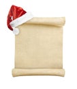 Blank christmas scroll witch Santa hat Royalty Free Stock Photo
