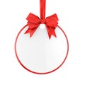 Blank Circle Sale Tag with Red Ribbon and Bow. 3d Rendering Royalty Free Stock Photo