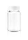 Blank clear glass supplement bottle isolated on white background