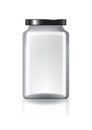 Blank clear square jar with black lid medium high size for supplements or food product.