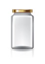 Blank clear square jar with gold lid medium high size for supplements or food product.
