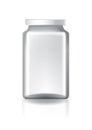 Blank clear square jar with white lid medium high size for supplements or food product.