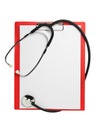 Blank clipboard with phonendoscope isolated Royalty Free Stock Photo