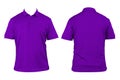 Blank clothing for design. Purple polo shirt, clothing on isolated white background, front and back view, isolated white, plain t- Royalty Free Stock Photo