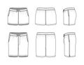 Blank clothing templates of swimming shorts.