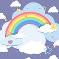Blank cloud with rainbow in the sky on blue background Royalty Free Stock Photo