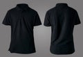 Blank collared shirt mock up template, front and back view, plain black t-shirt isolated on grey. Polo tee design mockup Royalty Free Stock Photo