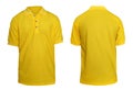 Blank collared shirt mock up template, front and rear view, plain yellow t-shirt isolated on white. Polo tee design mockup Royalty Free Stock Photo