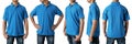 Blank collared shirt mock up template, front side and back view, Asian teenage male model wearing plain blue t-shirt isolated on Royalty Free Stock Photo