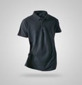 Blank collared shirt mock up template, front view, plain black t-shirt on grey background. Polo tee design mockup presentation Royalty Free Stock Photo