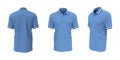 Blank collared shirt mockup, front, side and back views