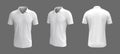 Blank collared shirt mockup, front, side and back views