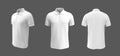 Blank collared shirt mockup in front, side and back views