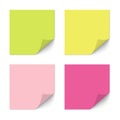 Blank color paper sticker with curled corner isolated, vector blank template. Realistic pink, yellow and green paper sheets with Royalty Free Stock Photo