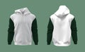 Blank colorblock hooded sweatshirt mockup for print, isolated on green background