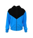 Blank colorblock hooded sweatshirt mockup with zipper in front view, isolated on white