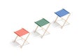 Blank colored camp folding stool mockup, half-turned view