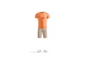 Blank colored casual costume with t-shirt, shorts and sneakers mockup