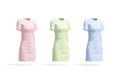 Blank colored cloth dress mockup set, side view