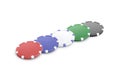 Blank colored plastic round chip mockup lying row, side view