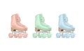 Blank colored roller skates with wheels mockup, half-turned view