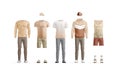 Blank colored sport and casual costume mockup set, front view