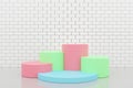 Blank colorful cylinder podium 5 step on brick wall background Royalty Free Stock Photo