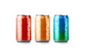 Blank colors aluminium soda can mockup with drops