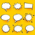 Blank comic speech bubbles with halftone shadows on yellow background. Hand drawn retro cartoon stickers. Pop art style Royalty Free Stock Photo