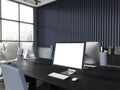 Blank computer screen in blue office Royalty Free Stock Photo