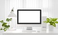Blank computer screen copy space in modern white office environment Royalty Free Stock Photo