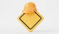 A blank construction site warning sign with a hard hat on top. 3D Rendering Royalty Free Stock Photo